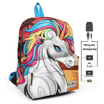 Coral High 23421 Turuncu Unicorn Usb+Aux Sırt Çantası