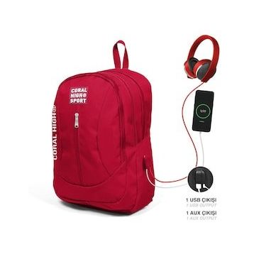 Coral High 23451 K59 Sport Kırmızı Usb Şarjlı Kulaklık Çıkışlı Dört Bölmeli Sırt Çantası
