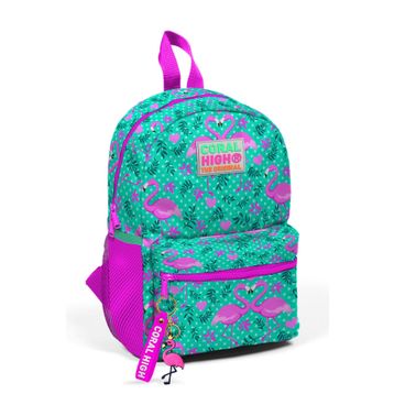 Coral High 23512 Minik Su Yeşili Pembe Flamingo Desenli Iki Bölmeli Yuva Sırt Çantası
