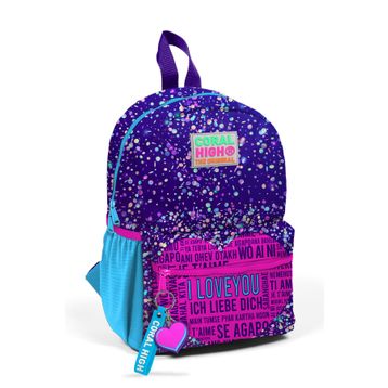 Coral High 23540 Minik Yuva Mor Mavi Pembe Kalp Desenli Iki Bölmeli Sırt Çantası
