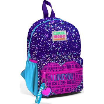 Coral High 23540 Minik Yuva Mor Mavi Pembe Kalp Desenli Iki Bölmeli Sırt Çantası