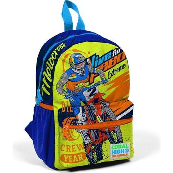Coral High 23542 Minik Yuva Fosforlu Sarı Saks Motorsiklet Desenli Iki Bölmeli Sırt Çantası