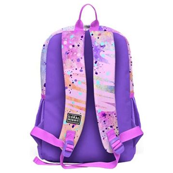 Coral High 23755 Pembe Mor Renk Fashion Girl Desenli Dört Bölmeli Okul Sırt Çantası