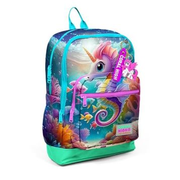 Coral High 23772 Kids Mavi Su Yeşili Denizatı Desenli 4 Bölmeli Okul Sırt Çantası