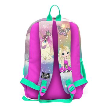 Coral High 23833-MİX3 Kids Pembe Su Yeşili Unicornlu Kız Desenli Usb'li 3’lü Okul Çanta Seti Set