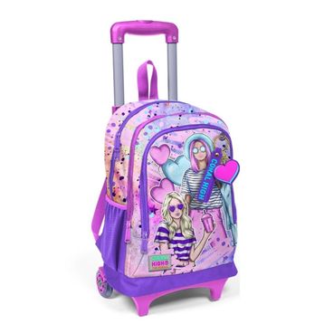 Coral High 23955 Kids Pembe Mor Fashion Girl Desenli Üç Bölmeli Çekçekli Okul Sırt Çantası