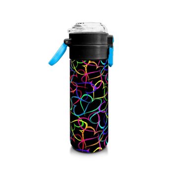 Coral High 500 ml 31870 Kids Çok Renkli Kalp Desenli Pipetli ve Direkt İçim Çelik Termos