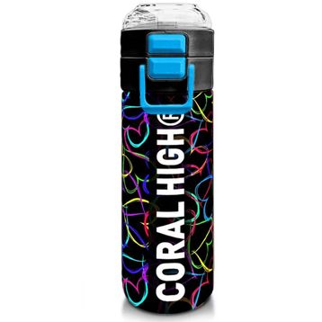 Coral High 500 ml 31870 Kids Çok Renkli Kalp Desenli Pipetli ve Direkt İçim Çelik Termos