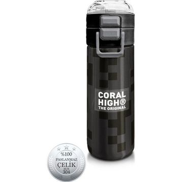 Coral High 500 ml 31894 Kids Siyah Blok Desenli Pipetli Çelik Termos