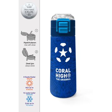 Coral High 500 ml 31897 Kids Lacivert Saks Futbol Desenli Pipetli Çelik Termos