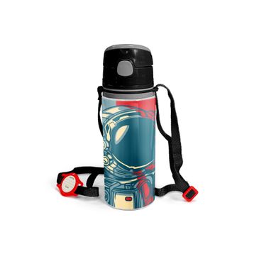 Coral High 600 ml 11941 M11 Kids Çivit Kırmızı Astronot Desenli Pipetli Alüminyum Matara