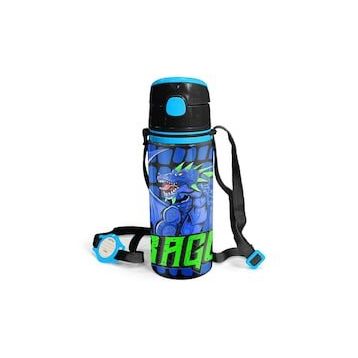 Coral High 600 ml 11942 M11 Kids Siyah Saks Ejderha Desenli Pipetli Alüminyum Matara
