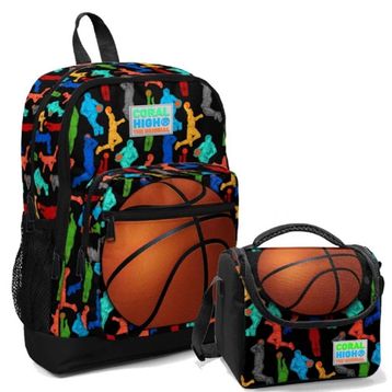 Coral High Basketbol Erkek Çocuk Ilköğretim Okul Sırt Çantası ve Beslenme Çanta Seti - Siyah Turuncu Basketbol Beslenme Çantası