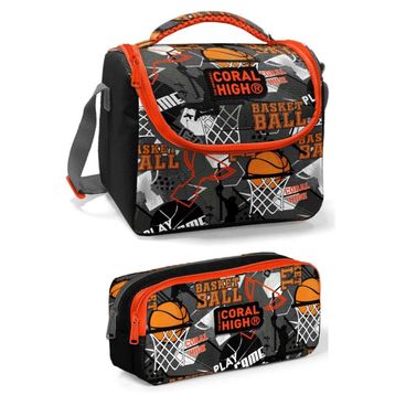 Coral High Erkek Çocuk Siyah Turuncu Basketbol Beslenme Çantası Seti