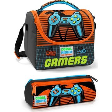 Coral High Gri Kırmızı Gamers Erkek Çocuk Beslenme Çantası Seti