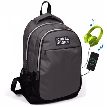 Coral High Gri-Sİyah USB ve AUX İlk ve Ortaokul Sırt Çantası