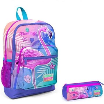 Coral High İlkokul Sırt Çantası Ve Kalemlik Seti - Pembe Flamingo Baskılı Okul Çantası