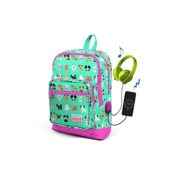 Coral High Kadın Su Yeşili Köpek Desenli Usb Şarjlı Kulaklık Çıkışlı Okul Sırt Çantası 23266 K74 Okul Çantası