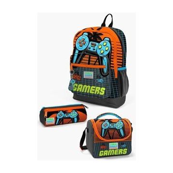 Coral High Kids Gri Turuncu Gamer Desenli 3’Lu Okul Canta Seti - Erkek Cocuk Okul Çantası
