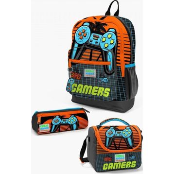 Coral High Kids Gri Turuncu Gamer Desenli 3’Lu Okul Canta Seti - Erkek Cocuk Okul Çantası