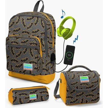 Coral High Kids Koyu Gri Hardal Yarasa Desenli Usb'li 3’lü Okul Çanta Seti Set 23821 Okul Çanta