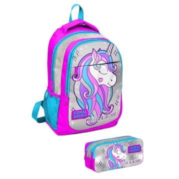 Coral High Kids Pembe Gumus Simli Unicorn Desenli 2Li Okul Canta Seti - Kiz Cocuk Okul Çanta