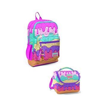Coral High Kids Pembe Rengarenk Dondurma Desenli 2'li Okul Çanta Seti