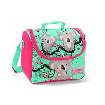 Coral High Kırmızı-Yeşil Koala Baskılı Termoslu - Kız Çocuk Beslenme Çantası