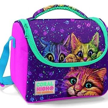 Coral High Kız Çocuk Mavi Pembe Mor Kediler Okul - Thermo Yalıtımlı Beslenme Çantası