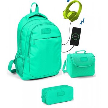 Coral High Kız Çocuk Su Yeşili 3lü Çanta Takımı - Usb Soketli Okul Çantas