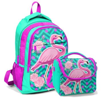 Coral High Kız Çocuk Yeşil Flamingo Okul Sırt Çantası ve Beslenme Çantası Okul Çantası