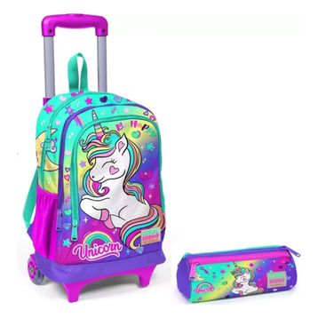 Coral High Kız Çocuk Yeşil Unicorn Tekerlekli Okul Çantası ve Kalemlik Set