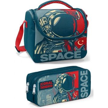 Coral High Lacivert Kırmızı Astronot Erkek Çocuk Seti - Yeşil Astronot Beslenme Çantası