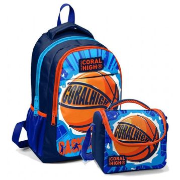 Coral High Lacivert Turuncu Basketbol Okul Sırt ve Beslenme Çantası Seti