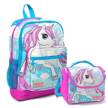 Coral High Mavi Unicorn Kız Çocuk İlköğretim Okul Sırt Çantası ve Beslenme Çanta Seti