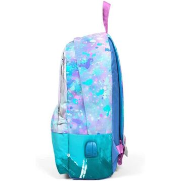 Coral High Mavi Yeşil Unicorn Desenli Sırt Çantası - Okul e Günlük - Usb+aux Soketli Okul Çantası