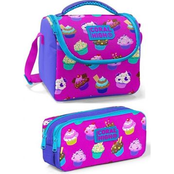 Coral High Mor Cupcake Kız Çocuk Beslenme Çantası Seti - Lavanta Mor Cupcake Beslenme Çantası