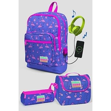 Coral High Mor Flamingo Desenli Okul Çanta Seti - Kız Çocuk Okul Çantası