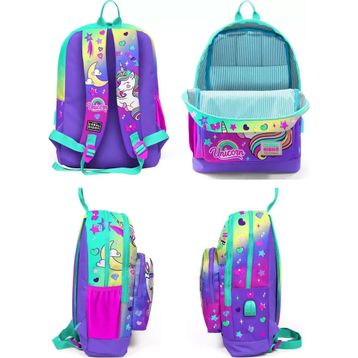 Coral High Mor Yeşil Pembe Unicorn Ilkokul ve Günlük Sırt - Kız Çocuk - USB Soketli Okul Çantası