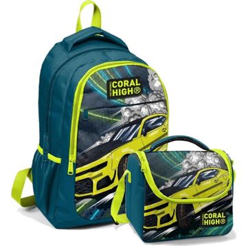 Coral High Okul Sırt ve Beslenme Çantası Seti - Erkek Çocuk Nefti Sarı Arabav