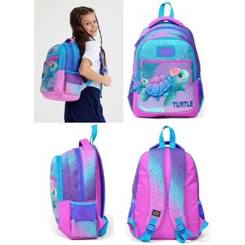 Coral High Pembe Mavi Kaplumbağa Okul Sırt ve Beslenme Çantası Seti - Kız Çocuk Okul Çantası