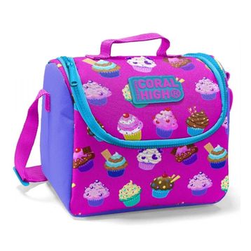 Coral High Pembe Mor Cupcake Baskılı Termoslu Kız Çocuk Beslenme Çantası