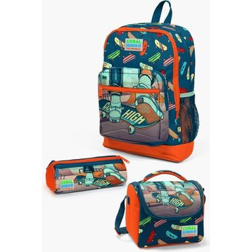 Coral High SET0123723 Kids Civit Neon Turuncu Kaykay Desenli 3’lü Okul Çanta Seti