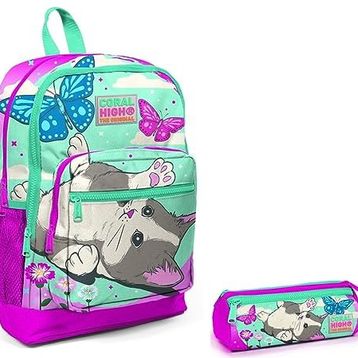 Coral High Sevimli Kedi Ve Kelebek İlkokul Sırt Çantası ve Kalemlik Seti - Kız Çocuk - Usb Soketli Okul Çantası