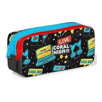 Coral High Siyah İki Bölmeli Kalem Çantası -Erkek Çocuk Kalemlik
