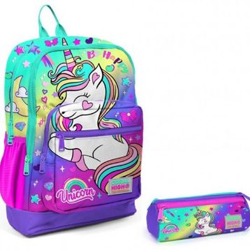 Coral High Su Yeşili Lavanta Unicorn Ilkokul Sırt Çantası ve Kalemlik Seti