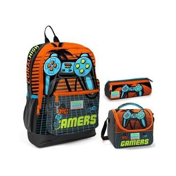 Coral High Turuncu Gamers Üçlü Ilkokul Okul Çanta Seti Okul Çanta