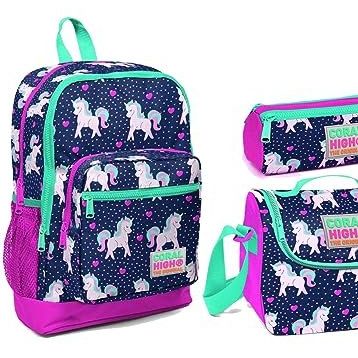 Coral High USB ve Aux Çıkışlı Seti Kız Çocuk Pembe Unicorn Baskılı Okul Çanta