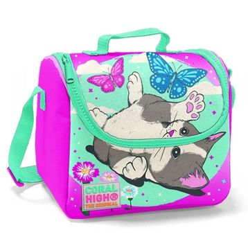 Coral High YGN22762 Pembe Yeşil Sevimli Kediler Baskılı Termoslu Kız Çocuk Beslenme Çantası