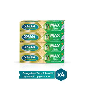 Corega Max Tutuş Ferahlık 4x40 gr Diş Protezi Yapıştırıcı Krem